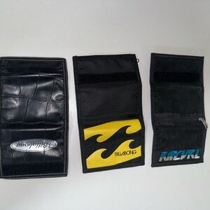 Billabong black yellow tri-fold wallet vintage surf skate nylon